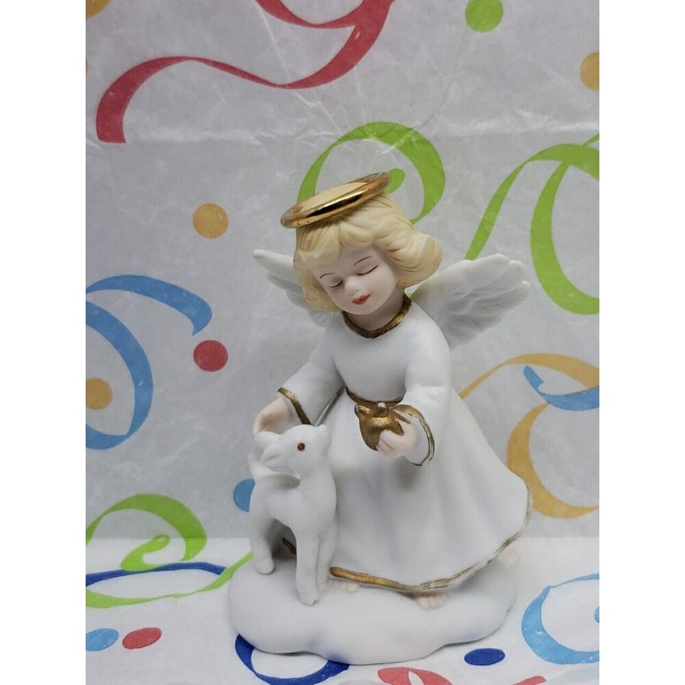 Bronson Collectibles Golden Halos Angel Lamb Bisque Porcelain Figurine '96